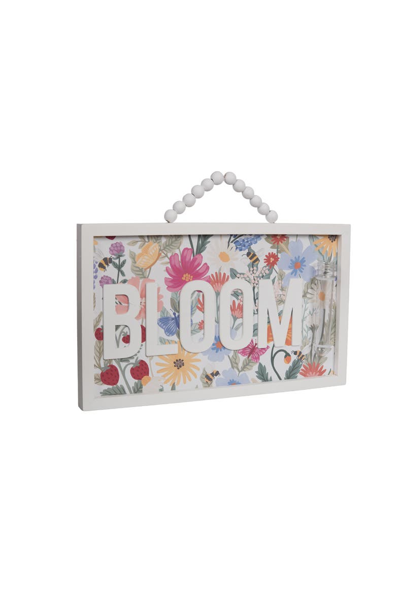 MDF Bloom Sign with Bud Vase Multicolored for Spring Wall and Entryway Decor, Alternate, color, Multicolored
