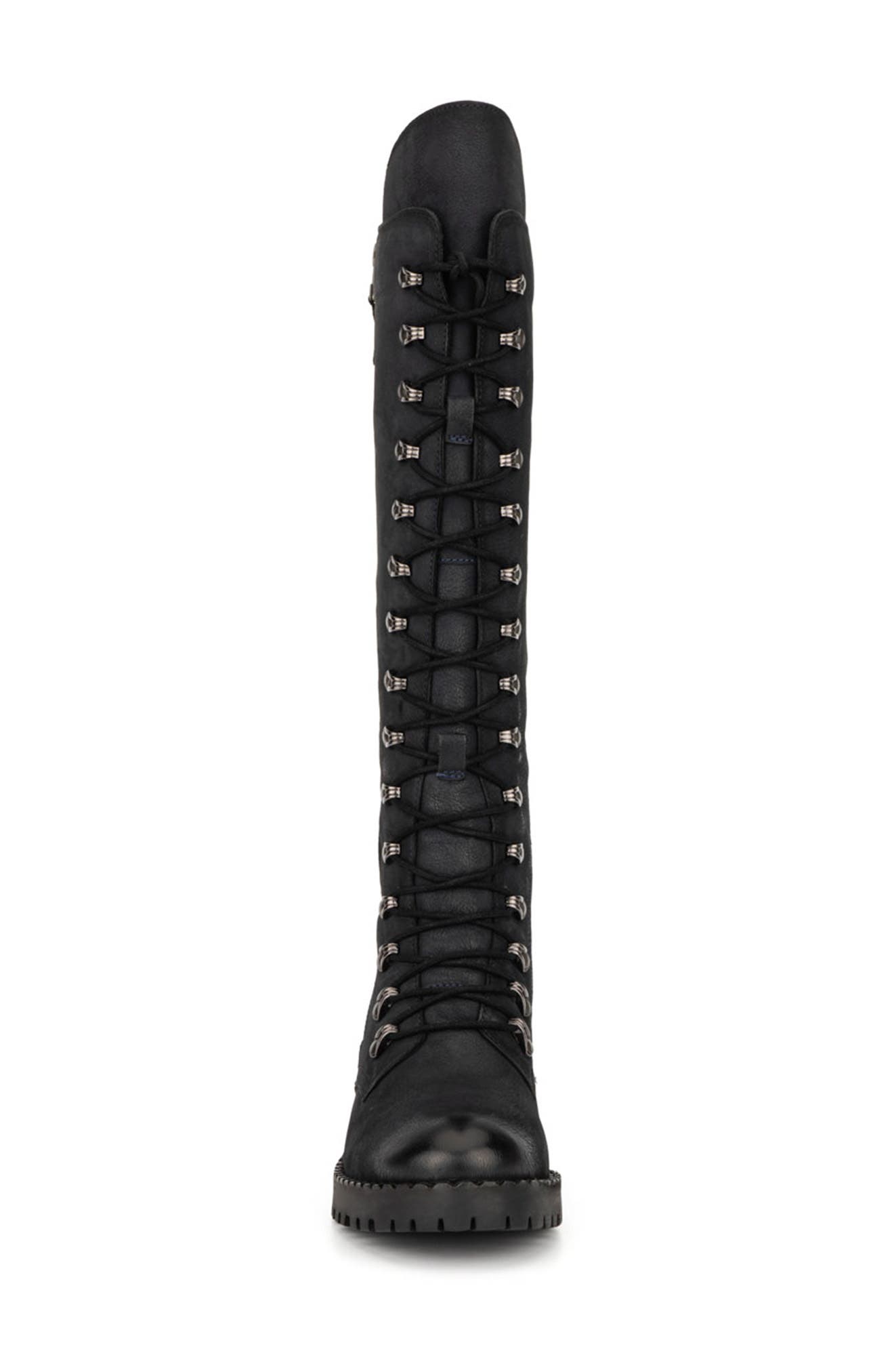 Henrietta Tall Leather Lace-Up Boot, Alternate, color, NAVY