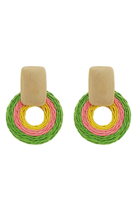 Wood & Raffia Frontal Hoop Earrings