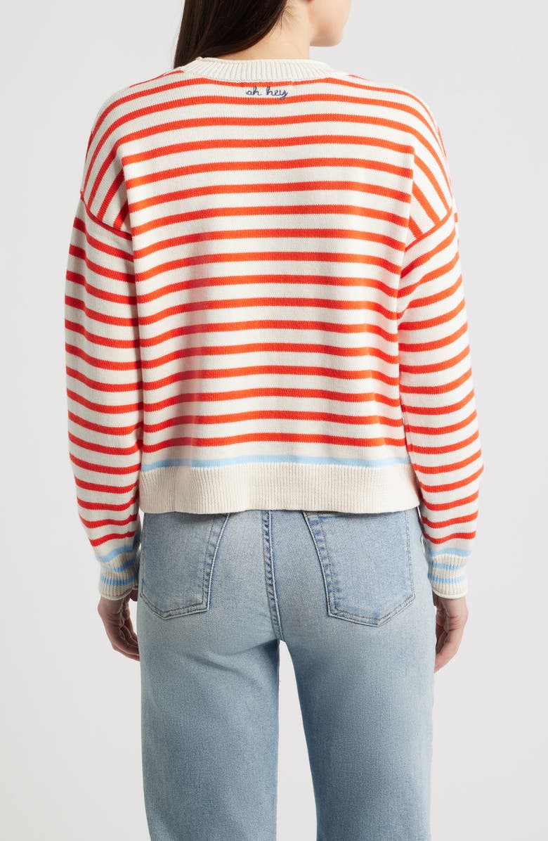 Marine Layer Suki Stripe Cotton Crewneck Sweater, Alternate, color, Red Stripe