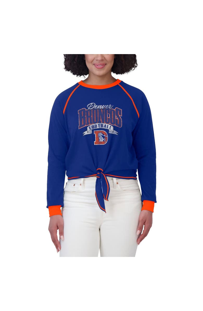 WEAR by Erin Andrews Women's WEAR by Erin Andrews Royal/Orange Denver Broncos Tie-Front Long Sleeve Top, Alternate, color, Royal