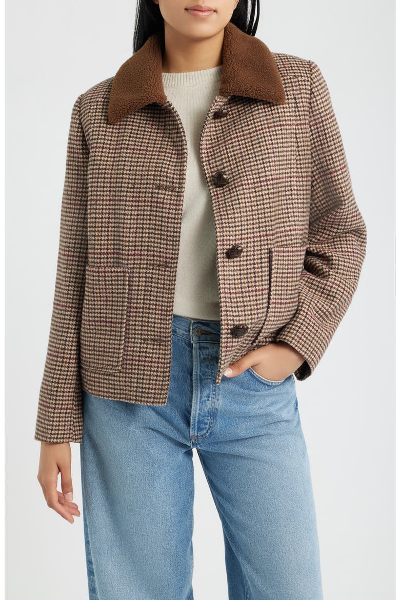 Houndstooth Jacket with Faux Shearling Collar, Main, color, MULTI HOUNDSTOOTH
