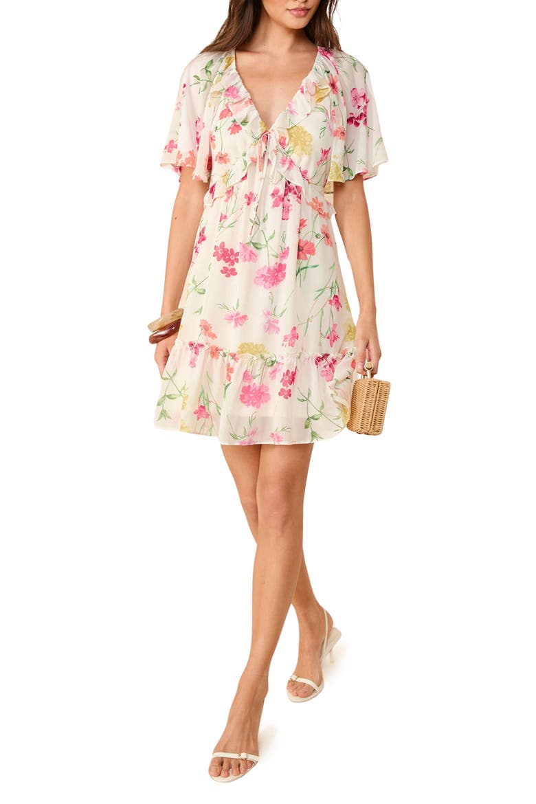 Floral Chiffon Minidress, Main, color, WHITE