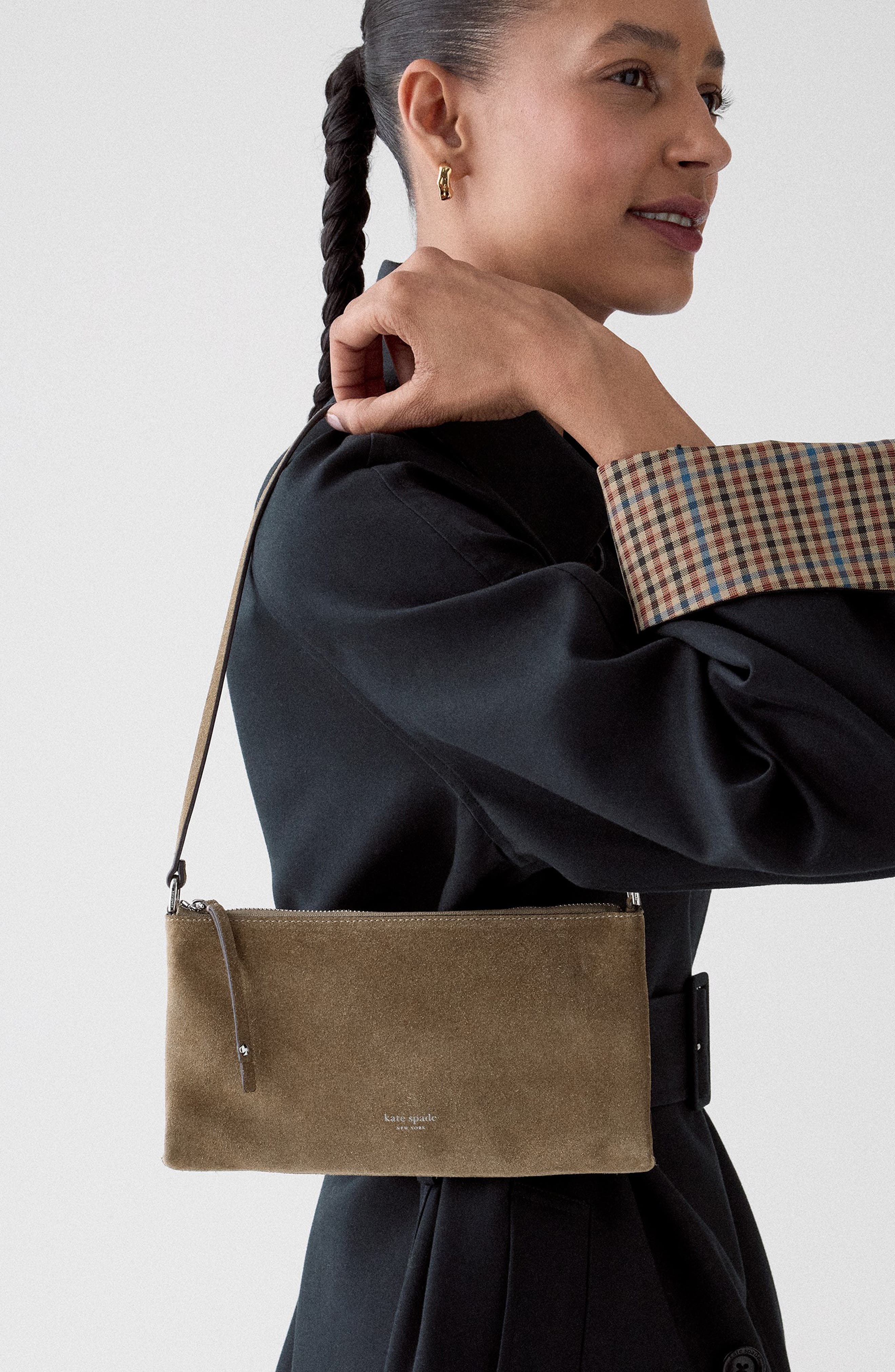Fling Suede Leather Pochette, Alternate, color, DRIFTWOOD