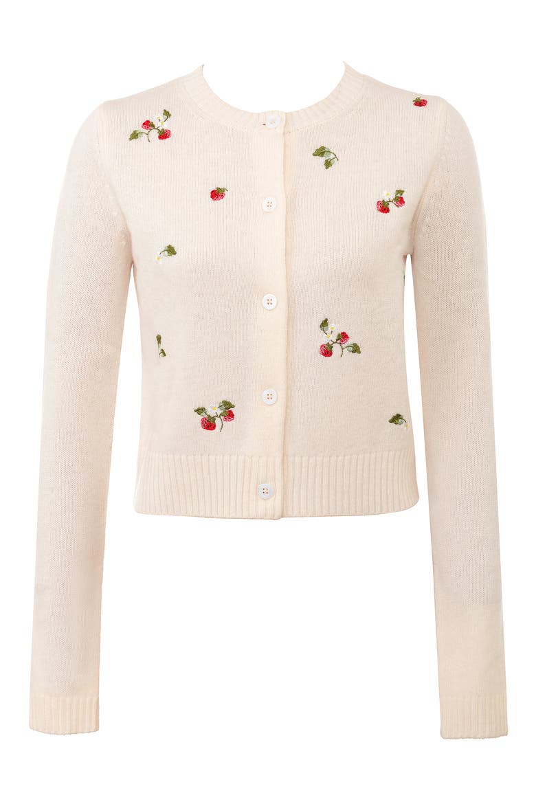 Evalina Embroidered Wool Cardigan, Alternate, color, CREAM