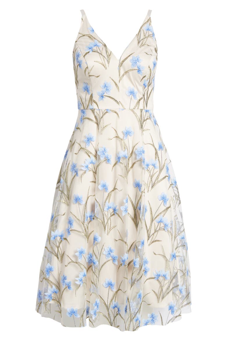 Floral Embroidered Fit & Flare Dress, Alternate, color, LIGHT BLUE