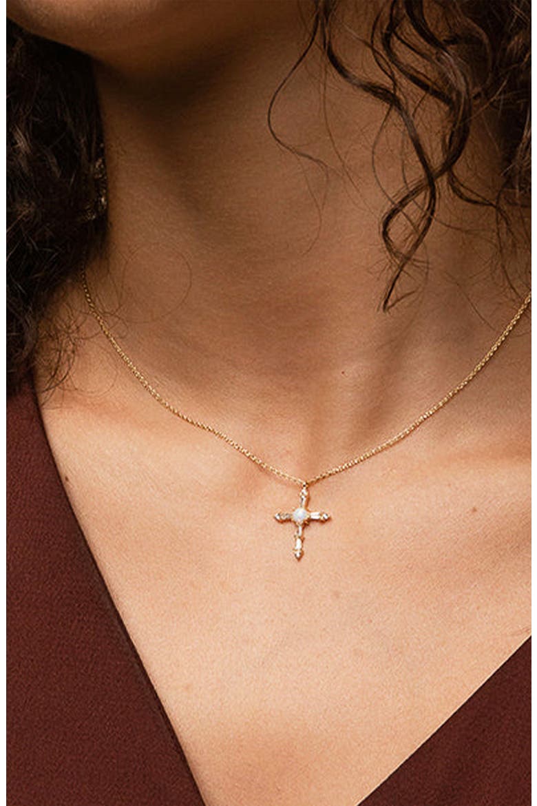 14k Gold Plated Opal Cross Necklace Faith Delicate Sentimental Design, Alternate, color, Gold