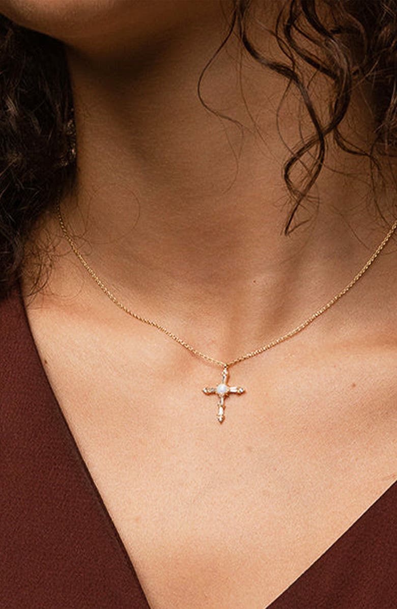 Bearfruit Jewelry 14k Gold Plated Opal Cross Necklace Faith Jewelry Holiday Gift Idea, Alternate, color, Gold