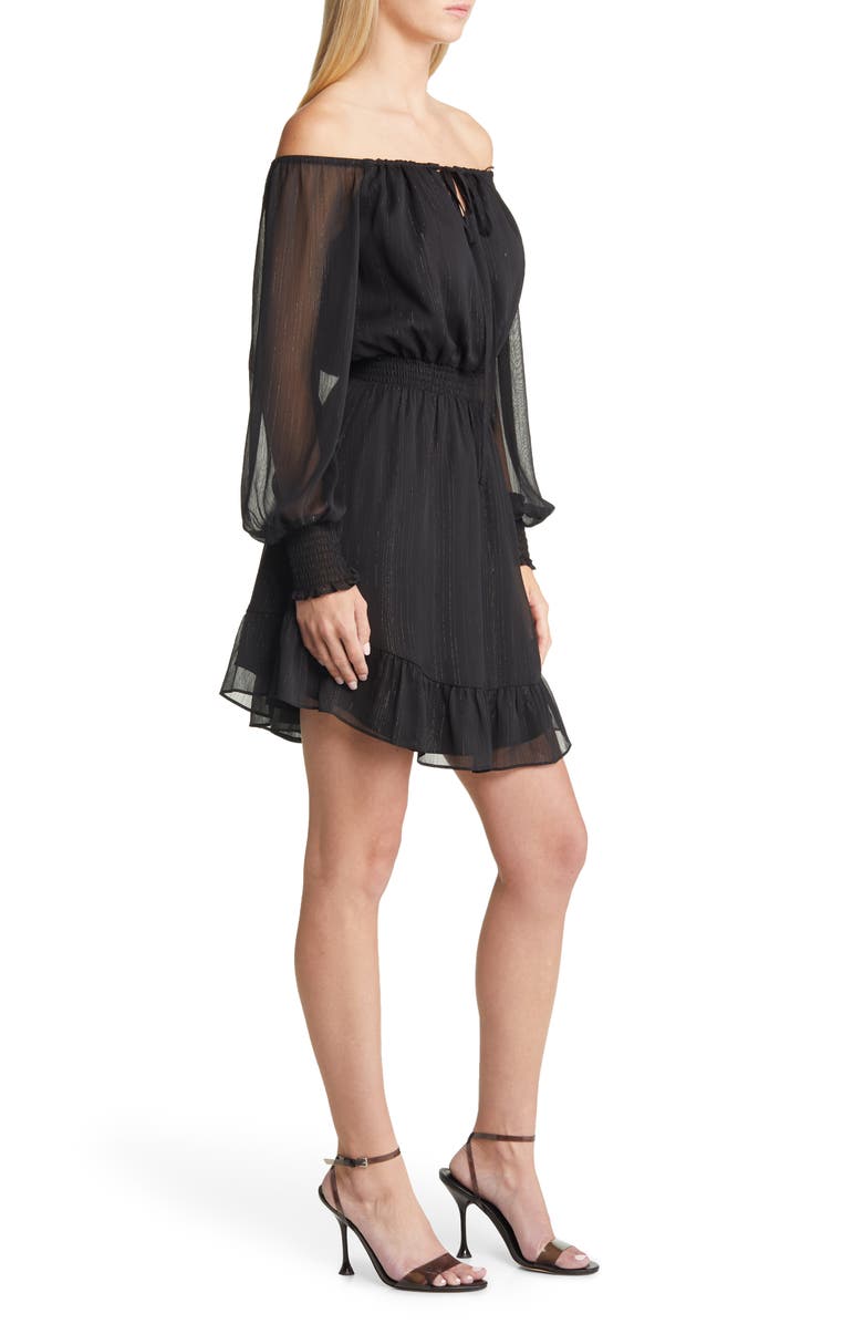 Charles Henry Metallic Off the Shoulder Long Sleeve Minidress, Alternate, color, 