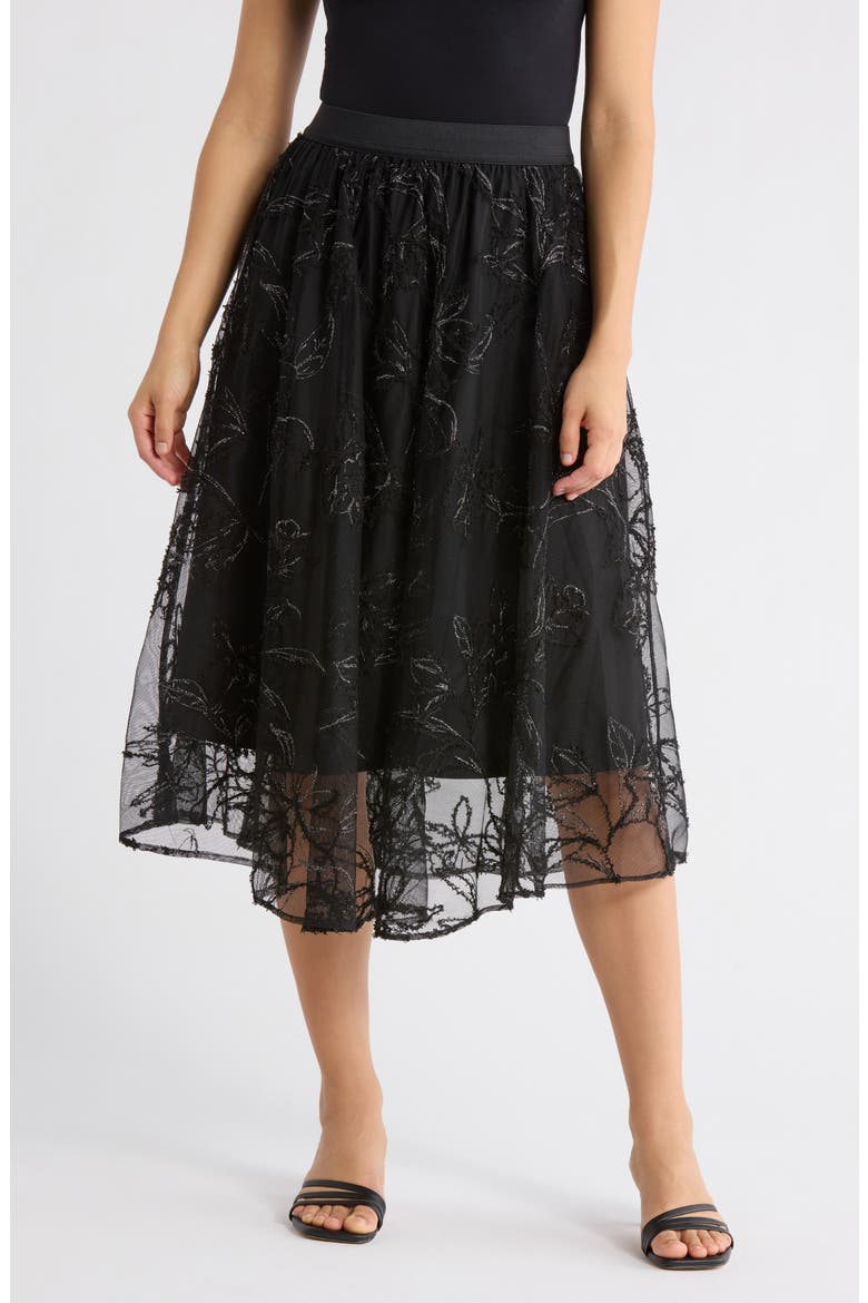 Chiffon Overlay Midi Skirt, Main, color, BLACK