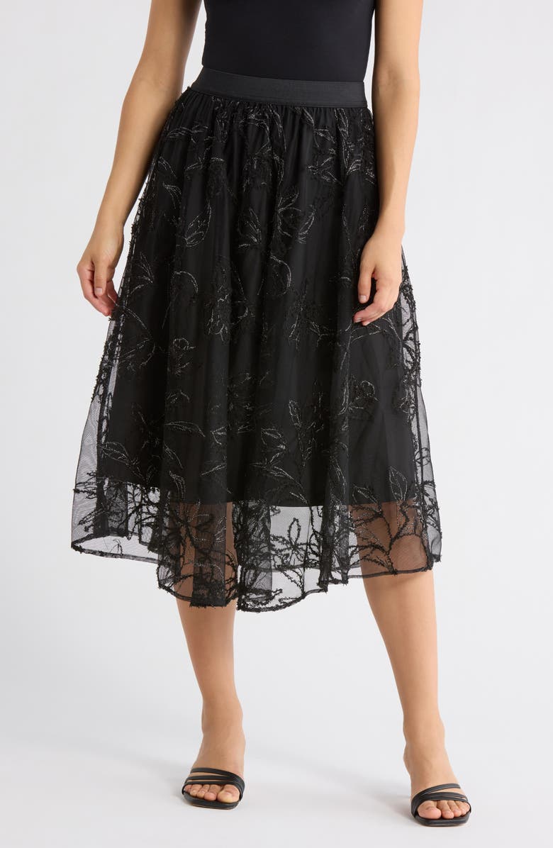 Adrianna Papell Chiffon Overlay Midi Skirt, Main, color, Black