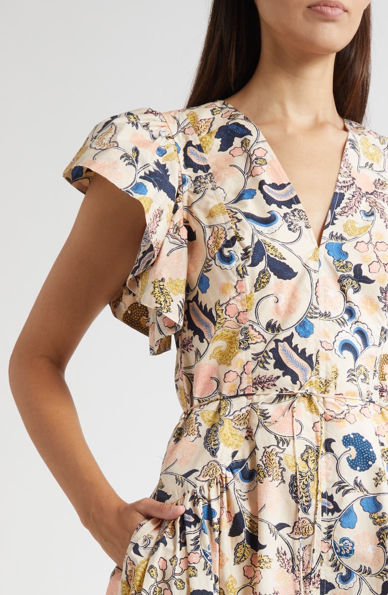 Ulla Johnson Darya Paisley Floral Flutter Sleeve Cotton Dress, Alternate, color, Magnolia