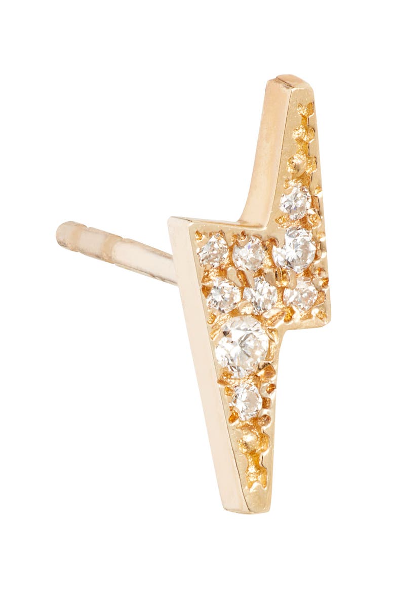 Single Lightning Bold Stud Earring, Alternate, color, YELLOW GOLD