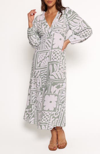 Petal And Pup Petal & Pup Kolby Mixed Print Long Sleeve Maxi Dress In White