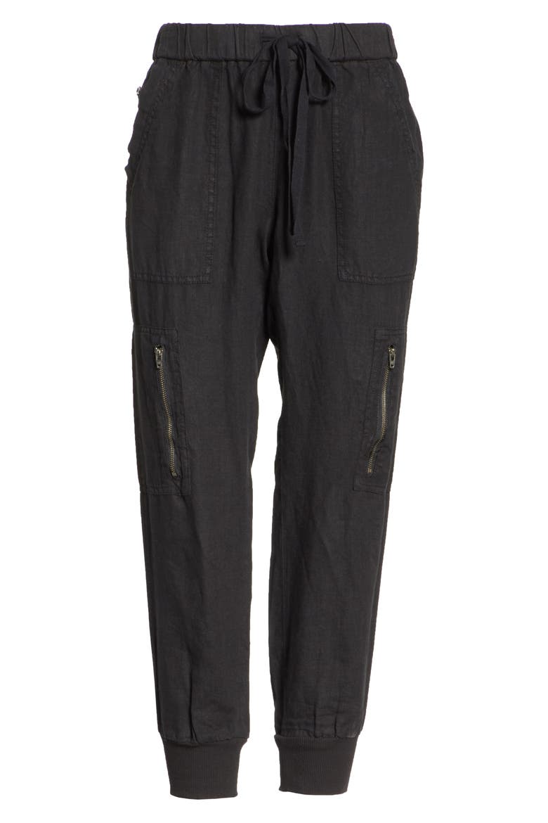 Florimel Crop Linen Jogger Pants, Alternate, color, CAVIAR