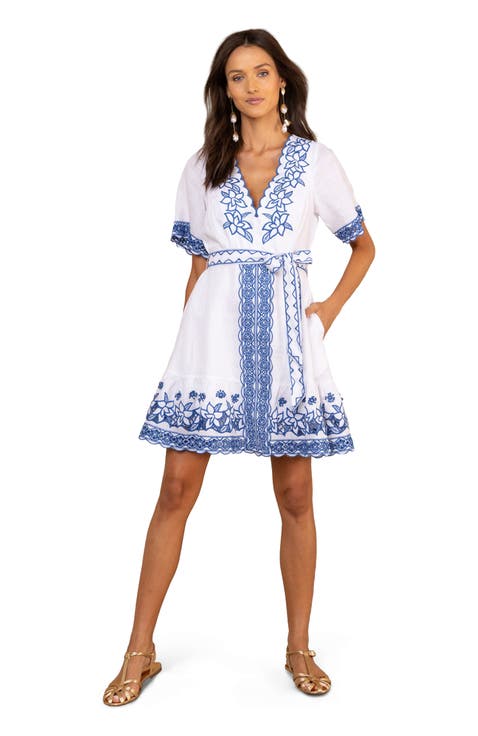 Azure Embroidered Linen Dress