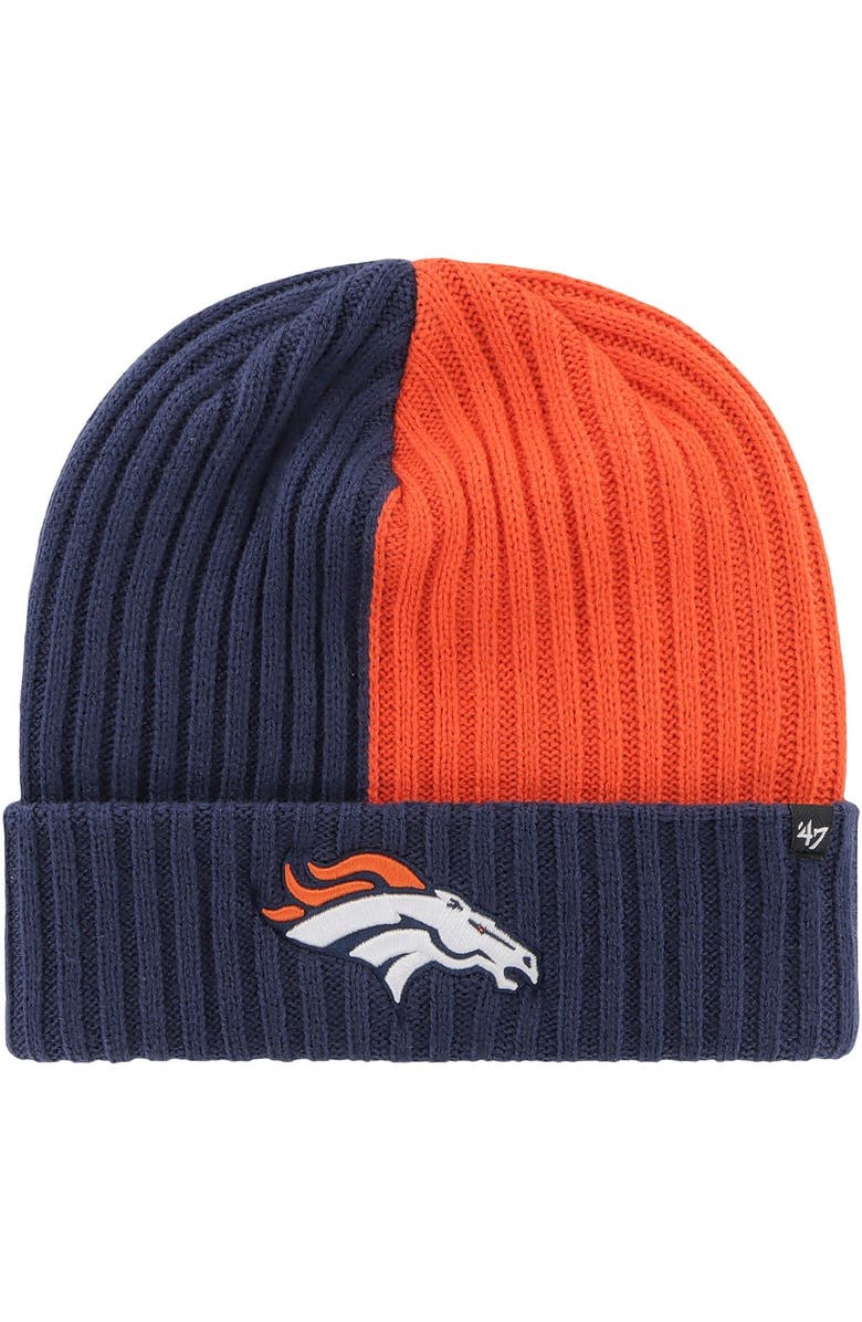 '47 Men's '47 Navy Denver Broncos Fracture Cuffed Knit Hat, Main, color, 