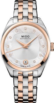 MIDO Belluna Royal Lady Mother-of-Pearl & Diamond Automatic Two-Tone Bracelet Watch, 33mm