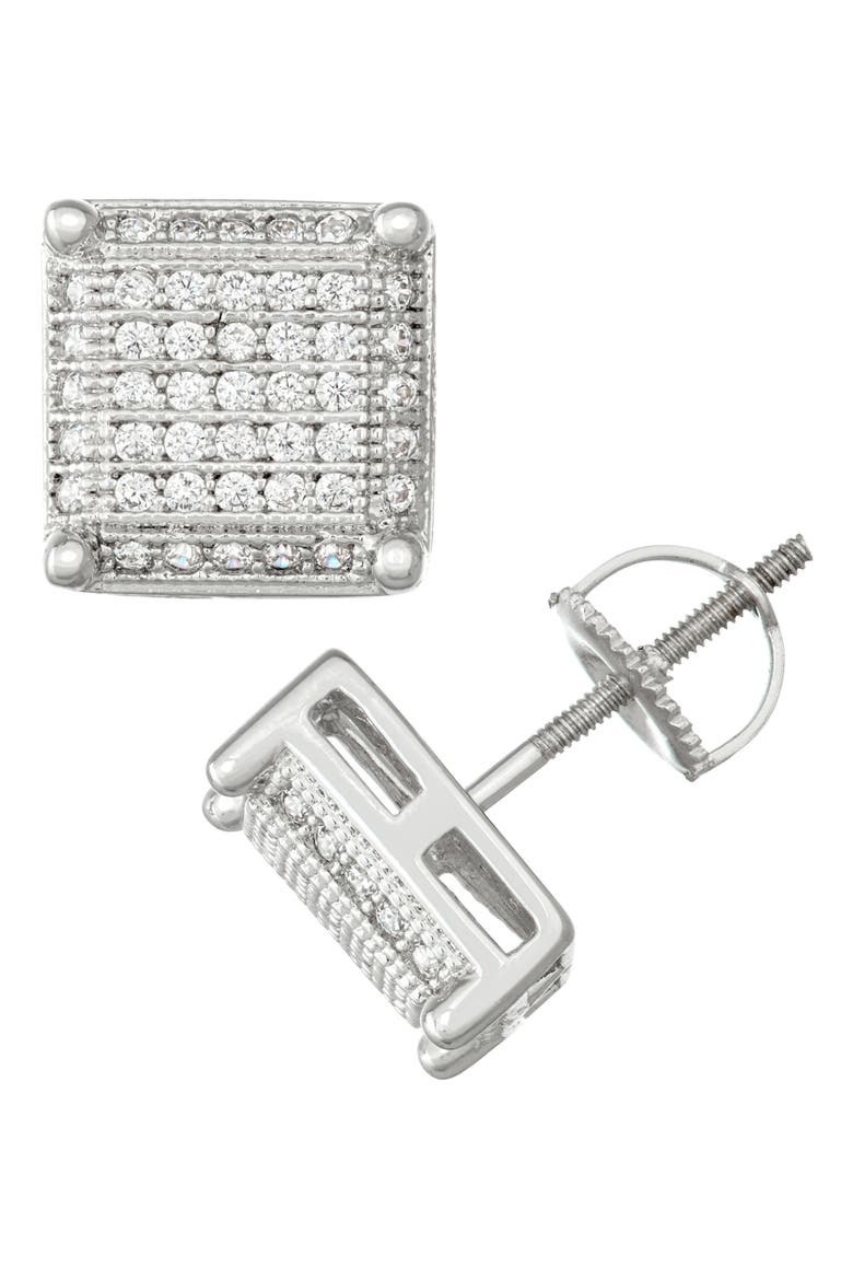 Sterling Silver CZ Stud Earrings, Main, color, WHITE/SILVER