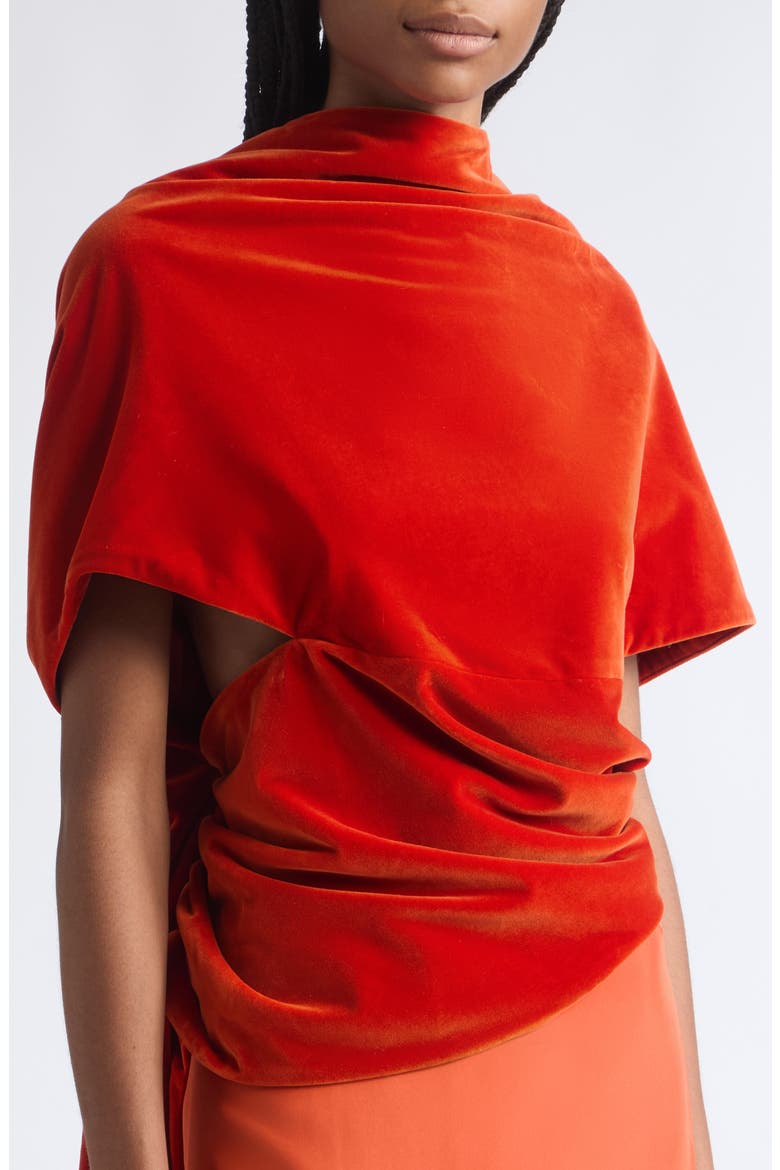 Draped Cotton Velvet Shawl Top, Alternate, color, DEEP PERSIMMON