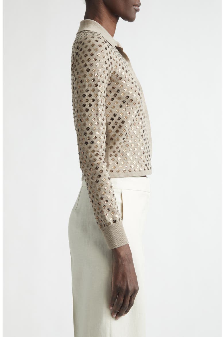 Ragno Sequin Embellished Virgin Wool Cardigan, Alternate, color, LIGHT BROWN