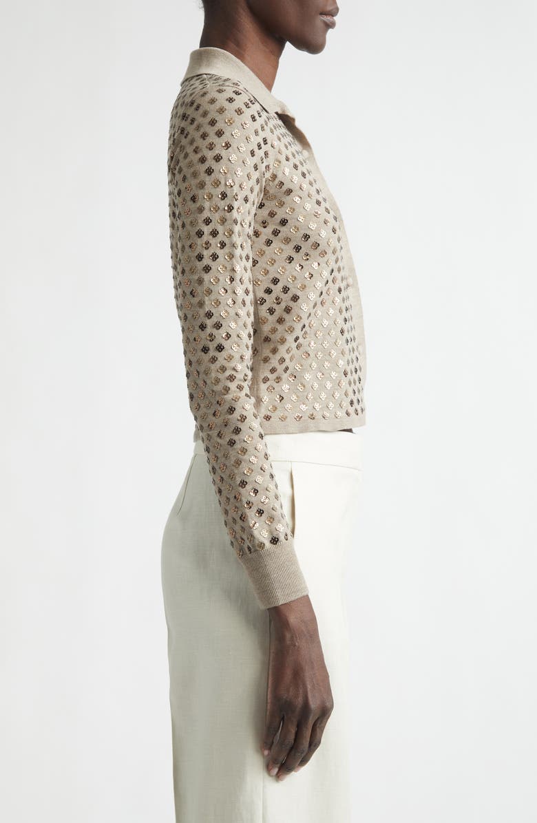 Max Mara Ragno Sequin Embellished Virgin Wool Cardigan, Alternate, color, Light Brown