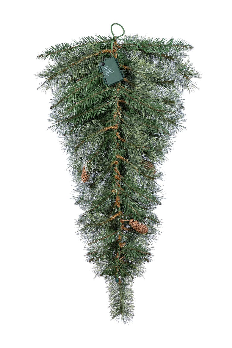 3ft Pre-Lit Frosted Christmas Teardrop Wreath with Timer, Alternate, color, Green