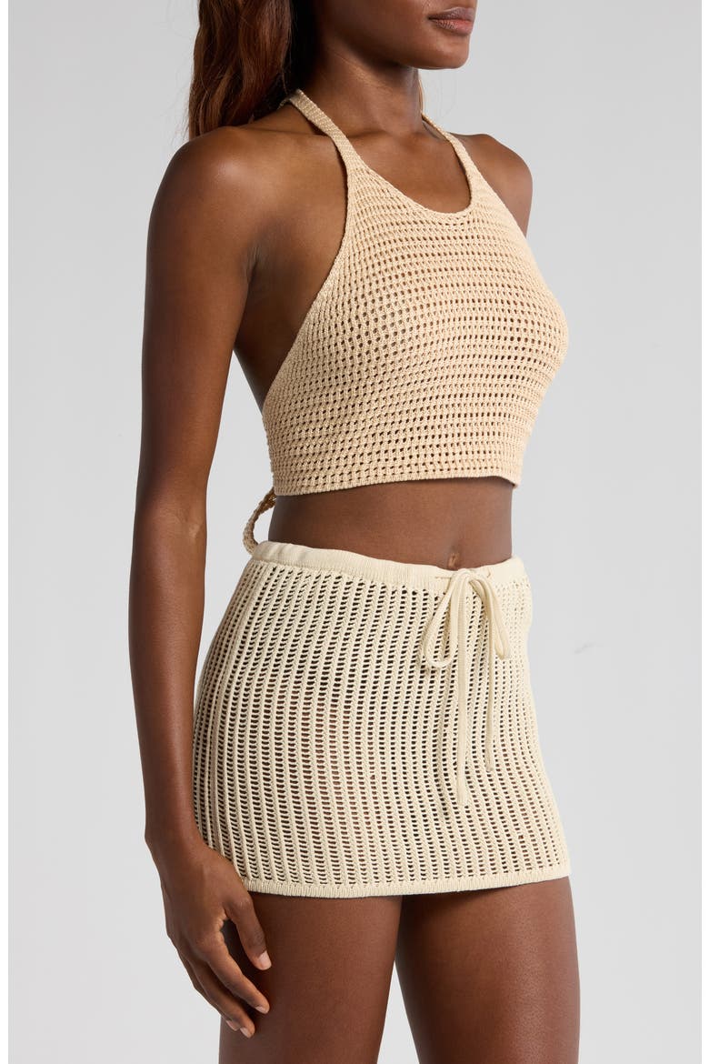 Open Stitch Halter Crop Cover-Up Top, Alternate, color, NATURAL