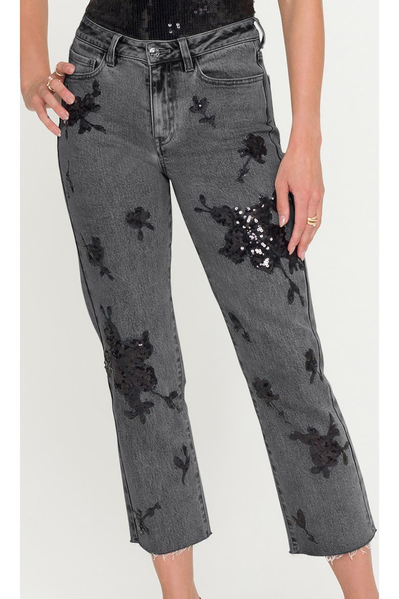 Bella Sequin Embellished Jeans, Alternate, color, Black, Grey