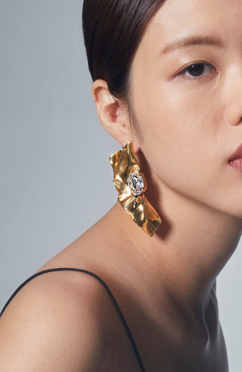 Sterling King Pleat Crystal Earrings, Alternate, color, Gold