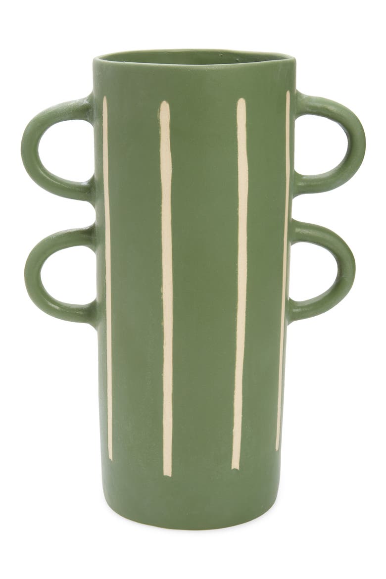 Wax Resist Stripe Handle Vase, Main, color, GREEN