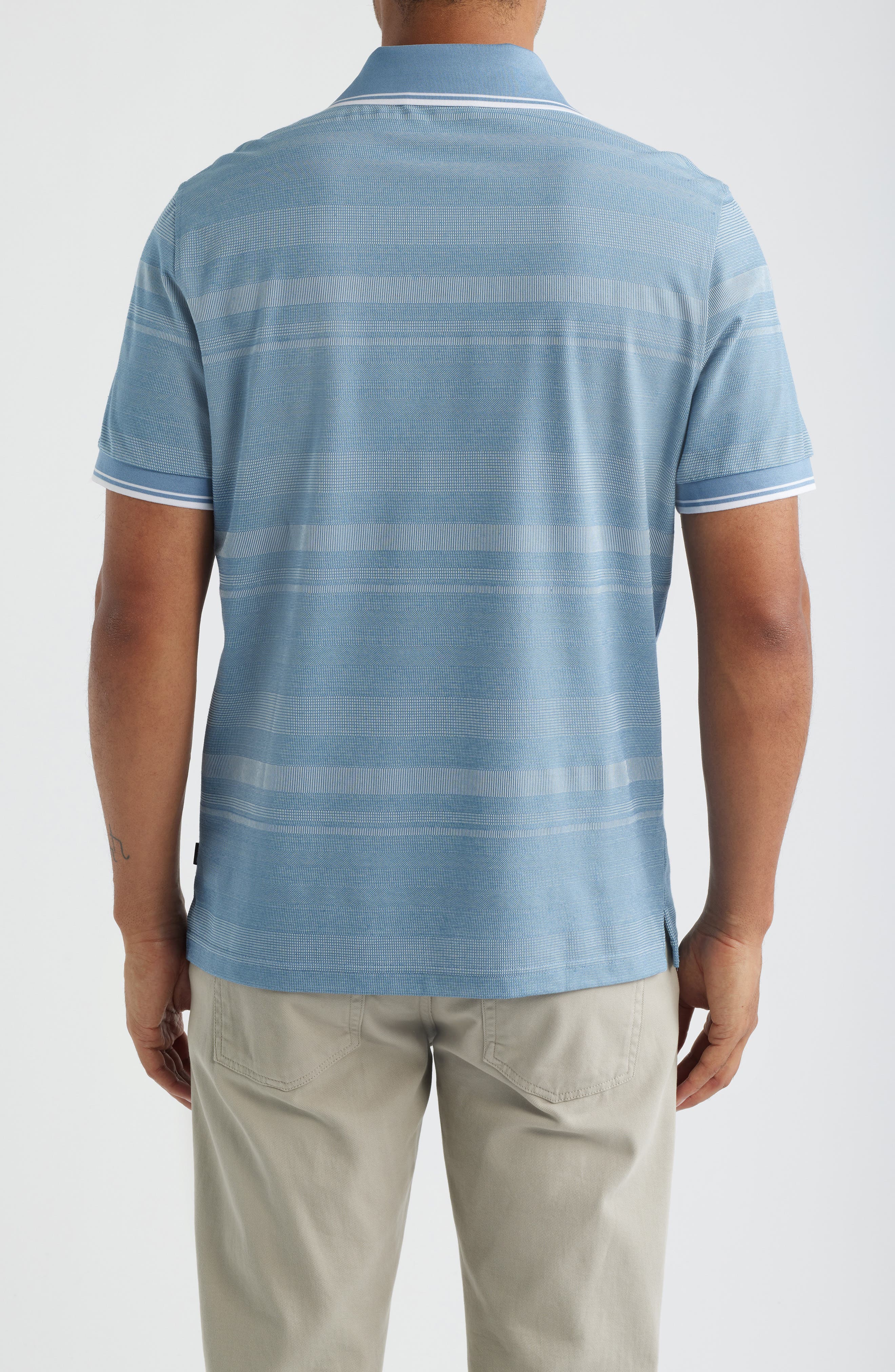 Textured Stripe Johnny Collar Polo - image 4