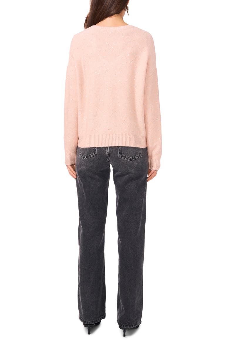 Sequin Detail V-Neck Sweater, Alternate, color, PEACHY CREAM
