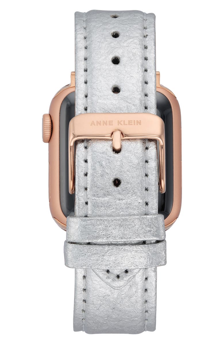 Anne Klein iConsidered Pineapple Leather Apple Watch<sup>®</sup> Watchband, Alternate, color, Silver