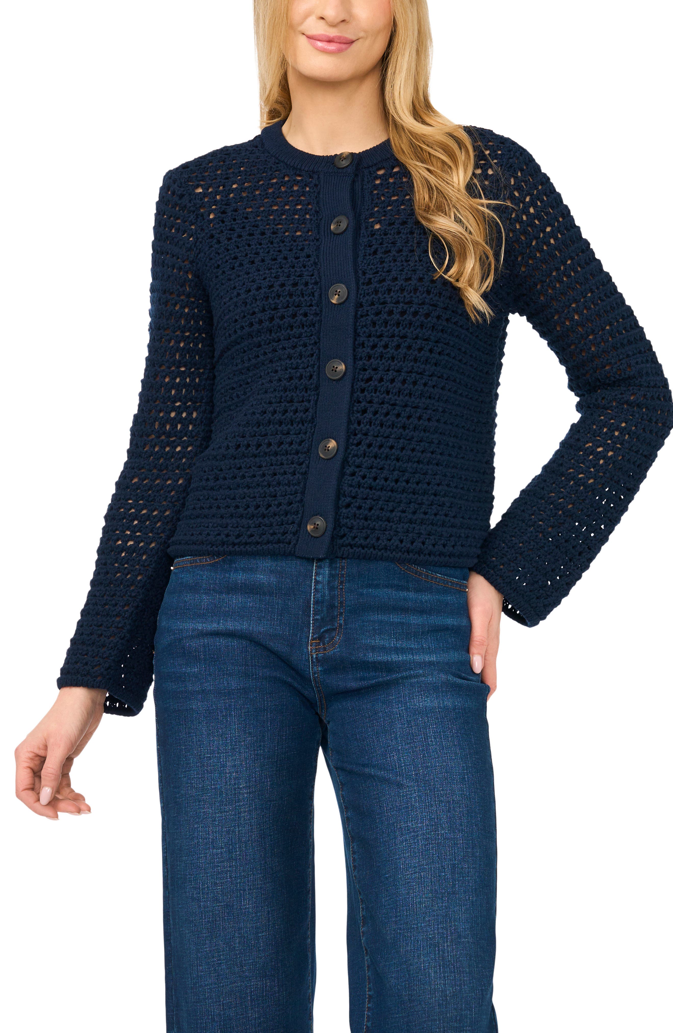 Open Stitch Button Front Cardigan - image 5