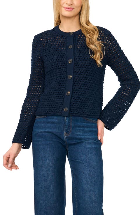 Open Stitch Button Front Cardigan