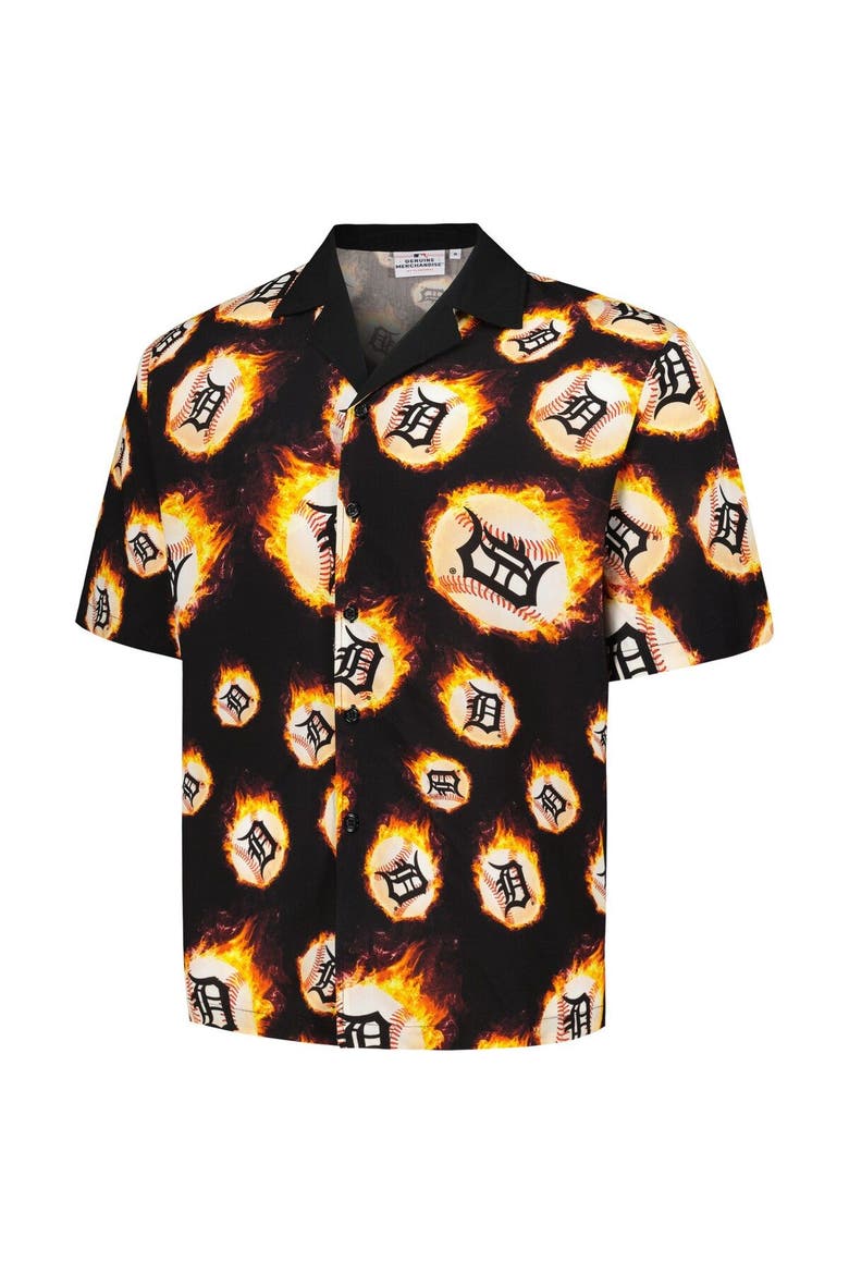 Men's PLEASURES  Black Detroit Tigers Flame Fireball Button-Up Shirt, Alternate, color, Black