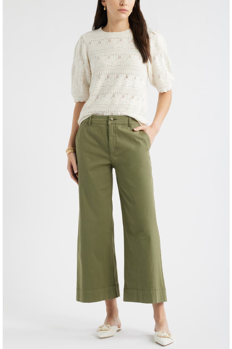 Wide Leg Cotton Stretch Twill Ankle Pants, Alternate, color, GREEN SORREL
