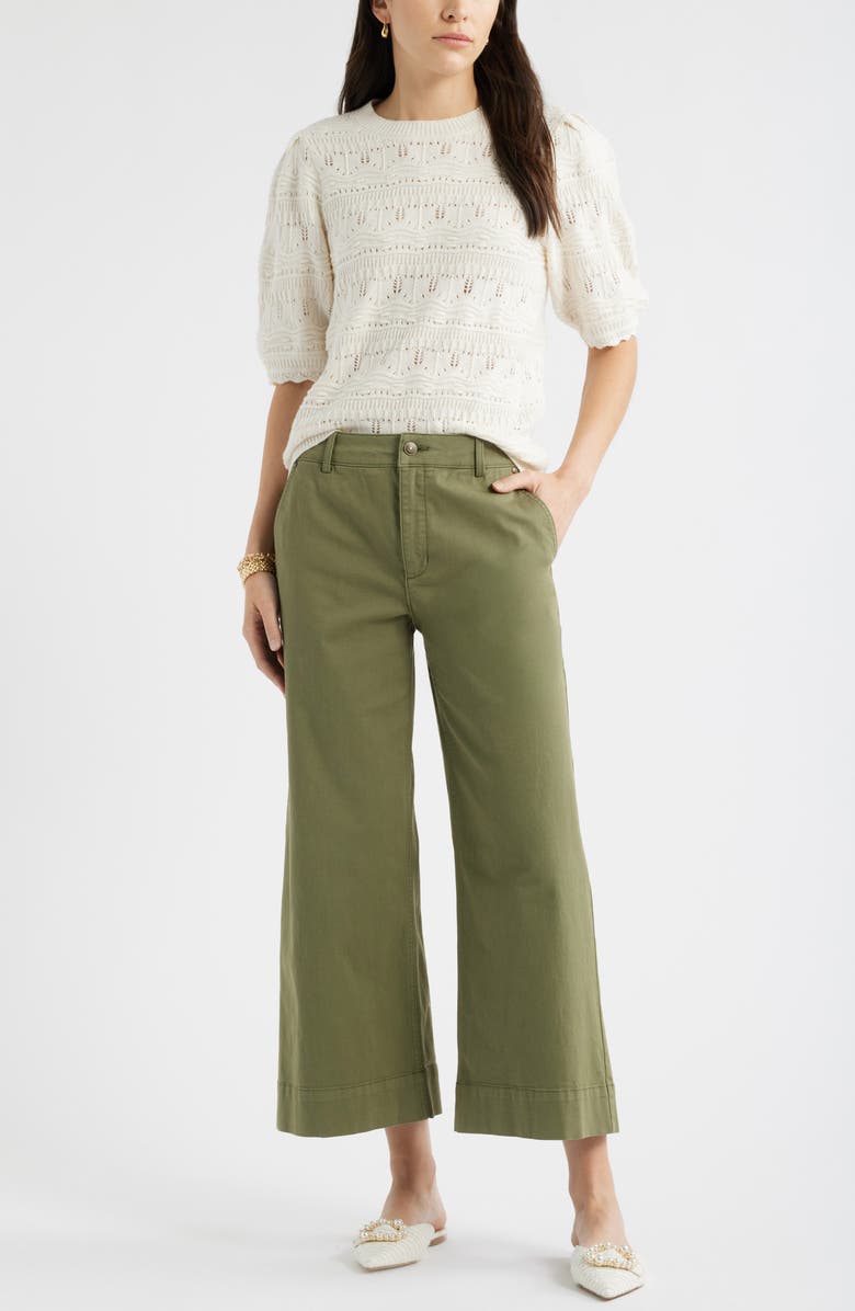 Caslon<sup>®</sup> Wide Leg Cotton Stretch Twill Ankle Pants, Alternate, color, Green Sorrel