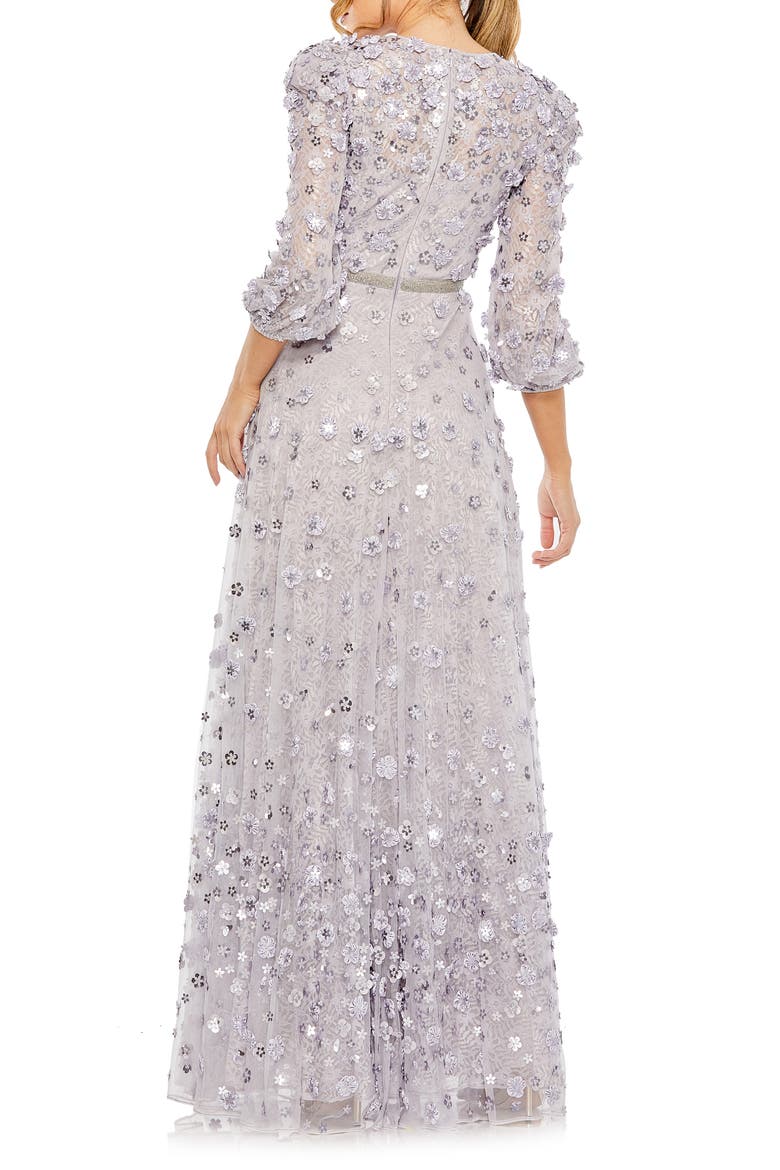 Women's Floral Applique Puff Sleeve High Neck A-Line Gown, Alternate, color, LAVENDER