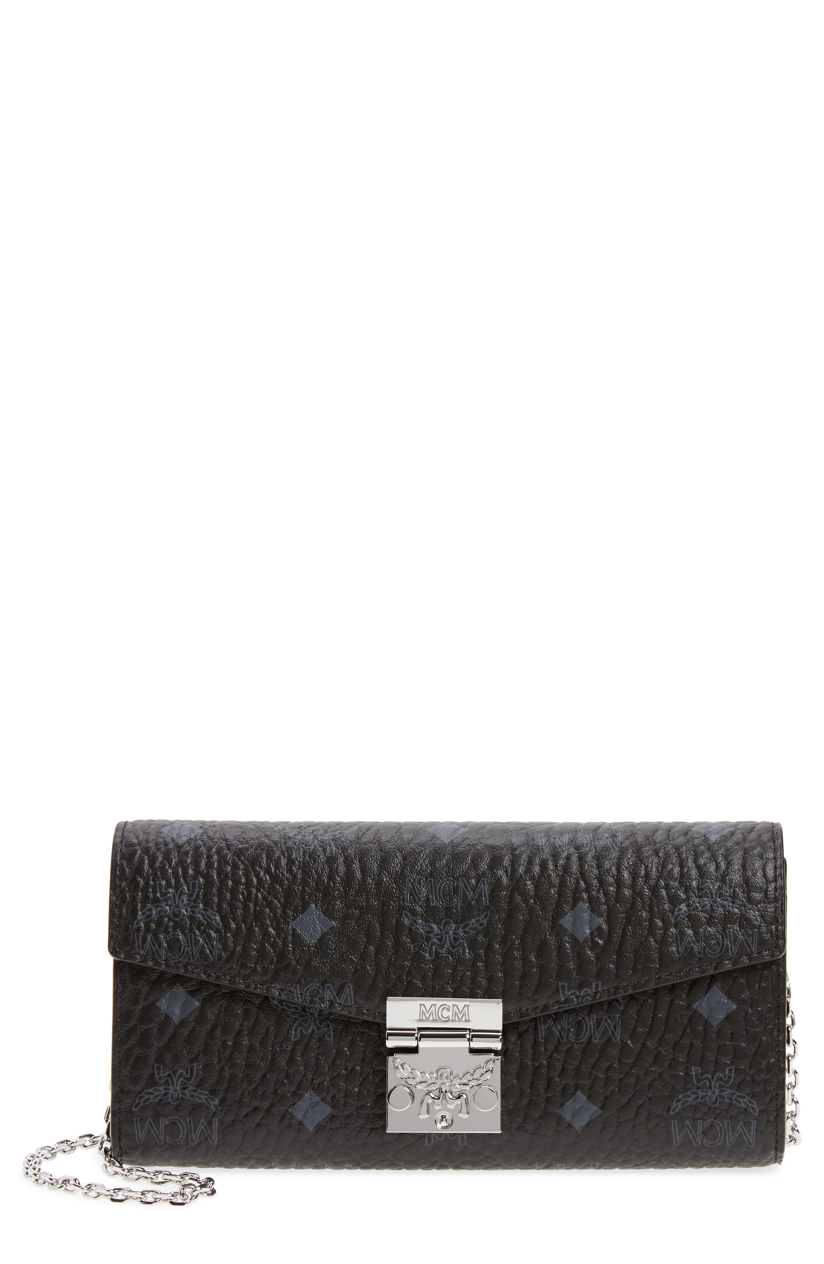 Coated Canvas Wallet on a Chain, Main, color, BLACK
