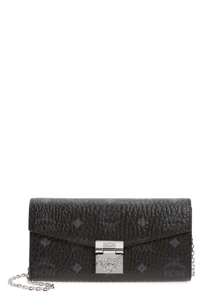 Large Patricia Visetos Canvas Wallet on a Chain, Main, color, BLACK