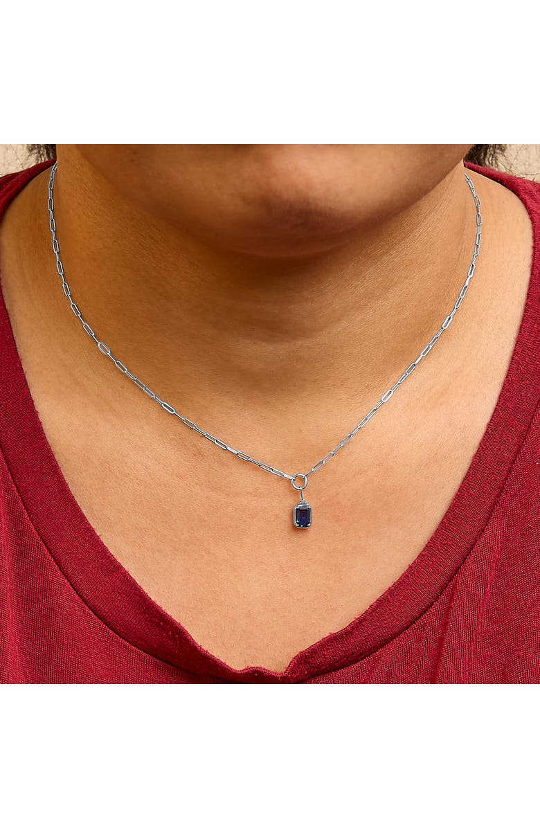 Haus of Brilliance 10K White Gold Emerald Cut 6x4 MM Blue Sapphire Solitaire Pendant Necklace, Alternate, color, White