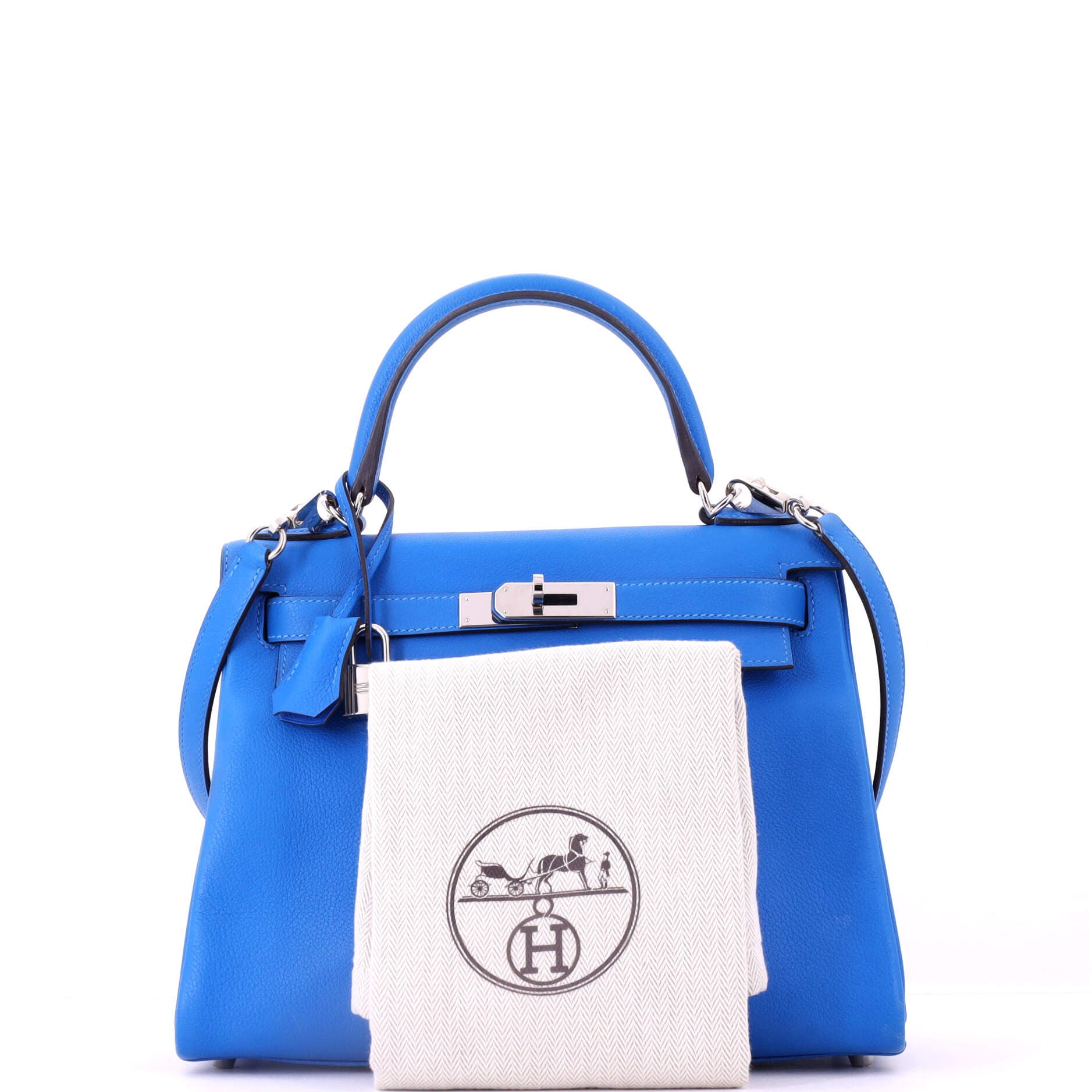Pre-Owned Hermes Kelly Handbag Blue Evercolor with Palladium Hardware 28, Alternate, color, Bleu Hydra