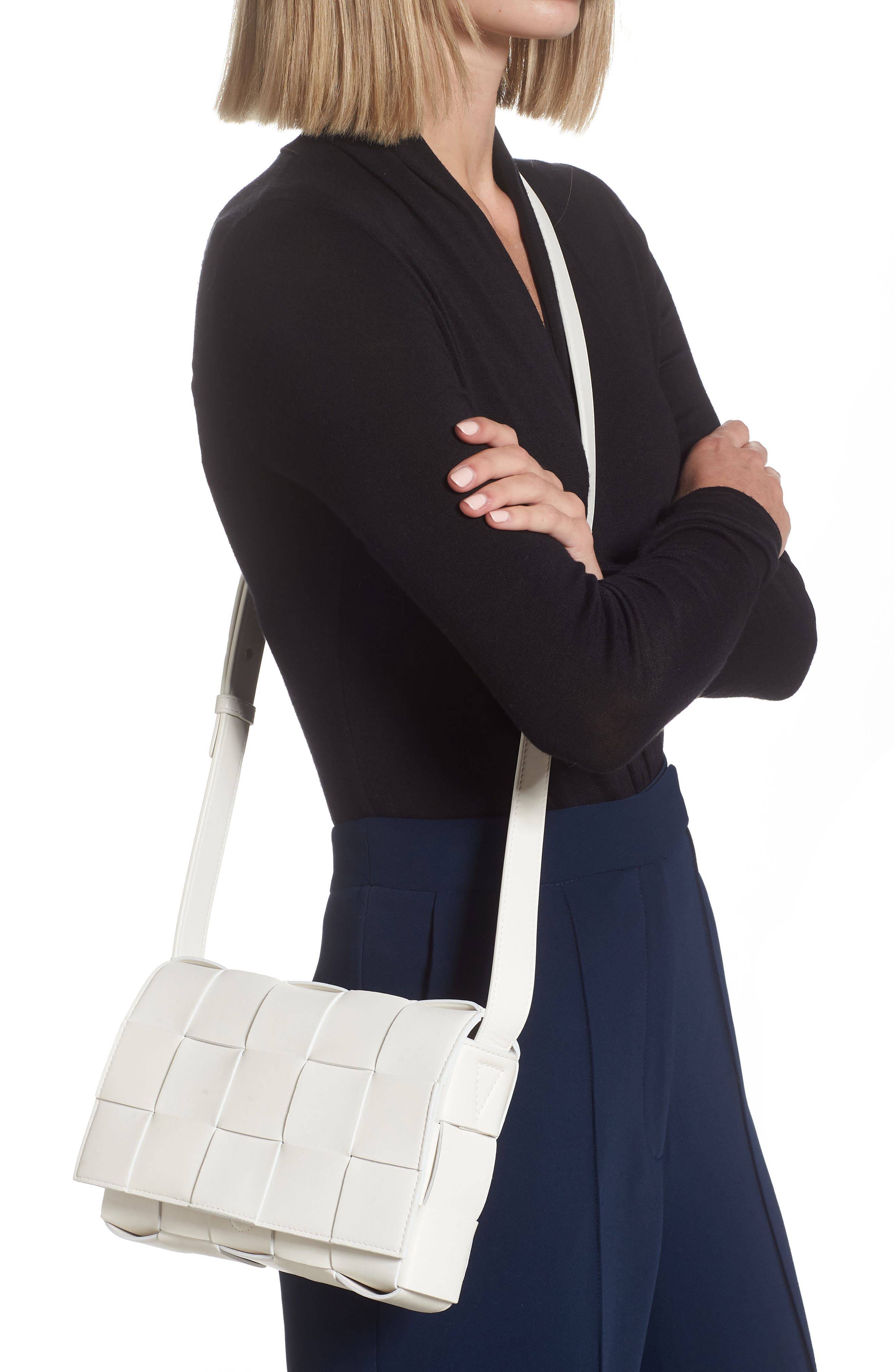 Bottega Veneta Intrecciato Leather Crossbody Bag, Alternate, color, White Gold