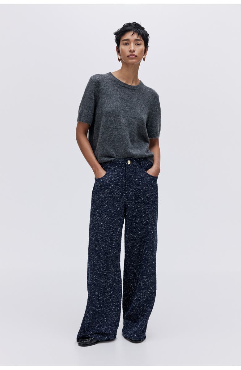 H&M Bouclé Trousers, Alternate, color, Navy Blue Melange