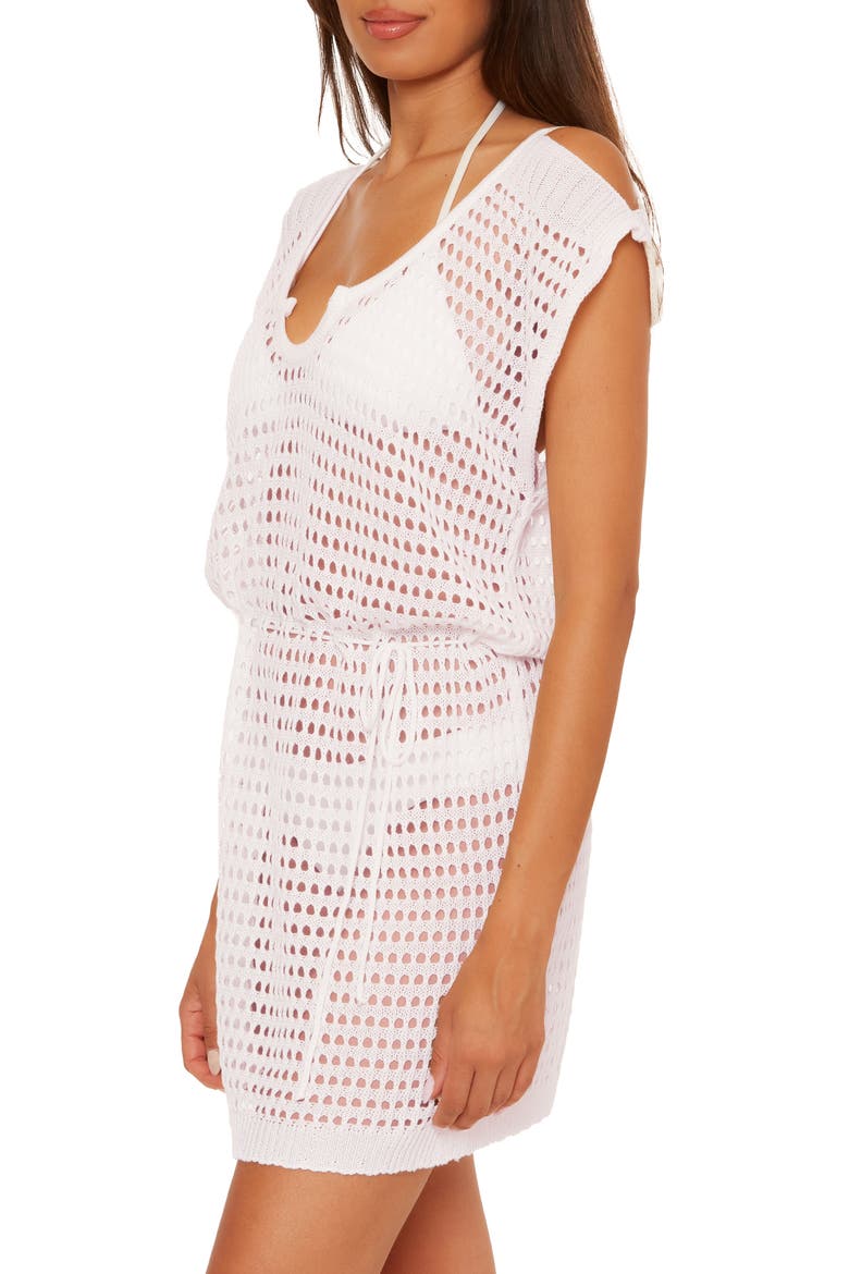 Playa Open Stitch Cover-Up Minidress, Alternate, color, WHITE