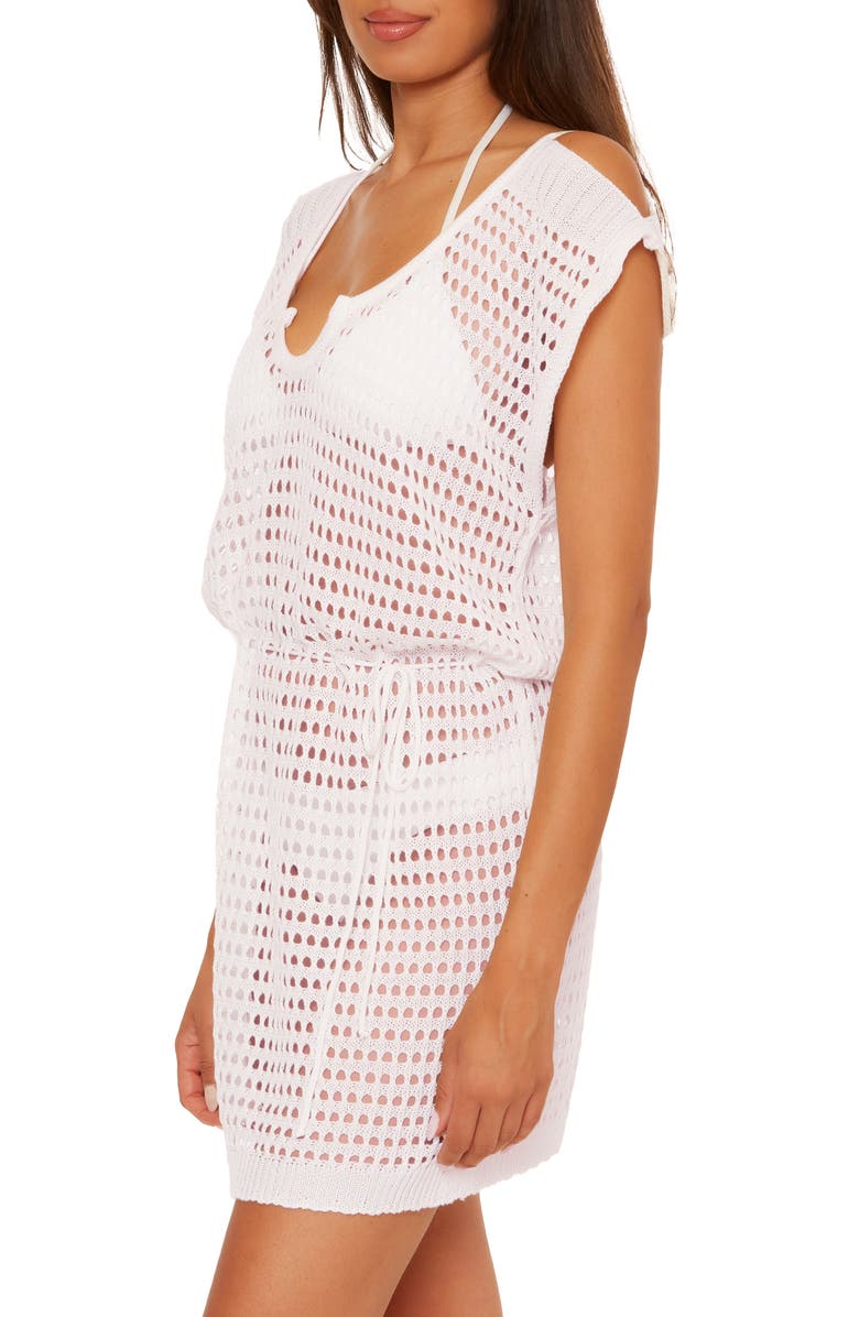 Becca Playa Open Stitch Cover-Up Minidress, Alternate, color, White