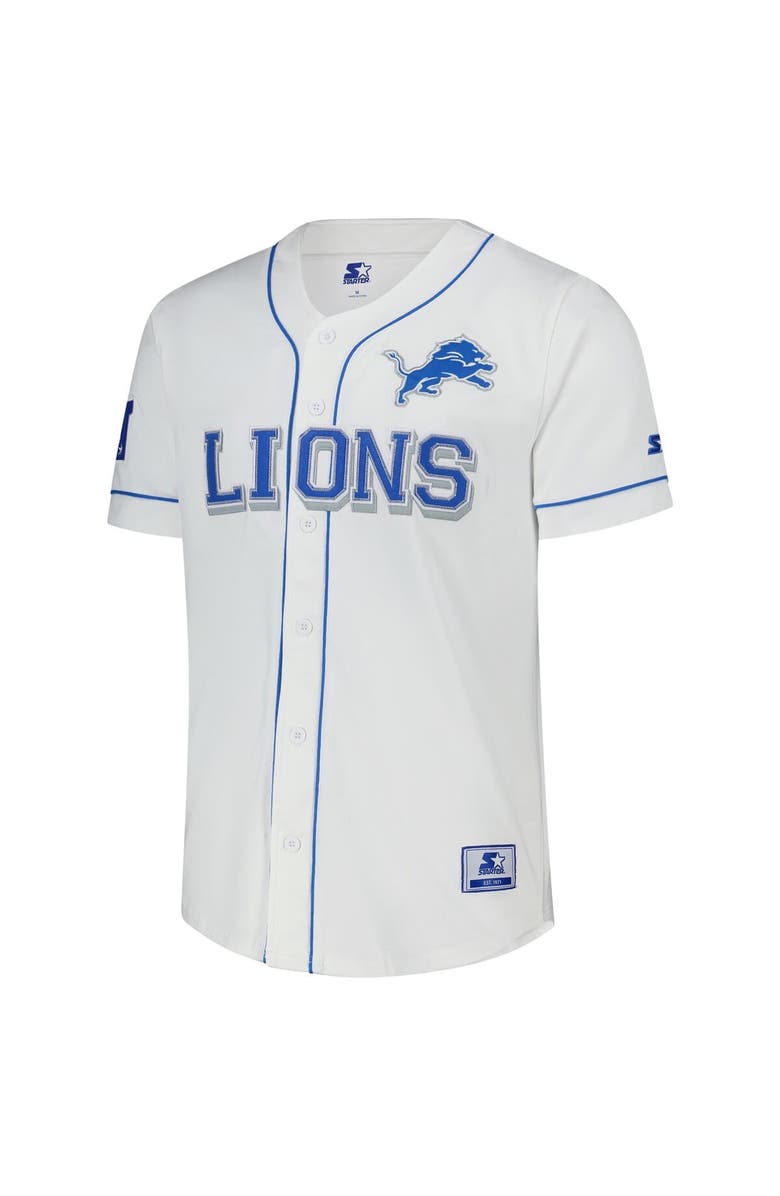STARTER Men's Starter White Detroit Lions Relay Full-Button Baseball Jersey, Alternate, color, White