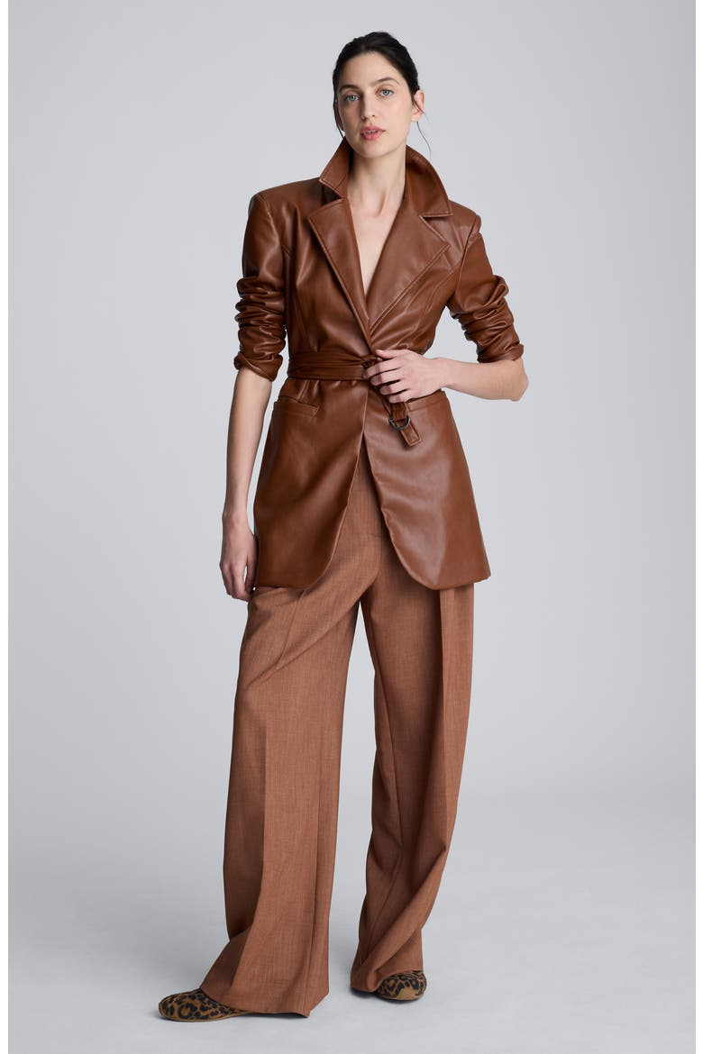 Faux Leather Trench Coat, Alternate, color, DARK UMBER